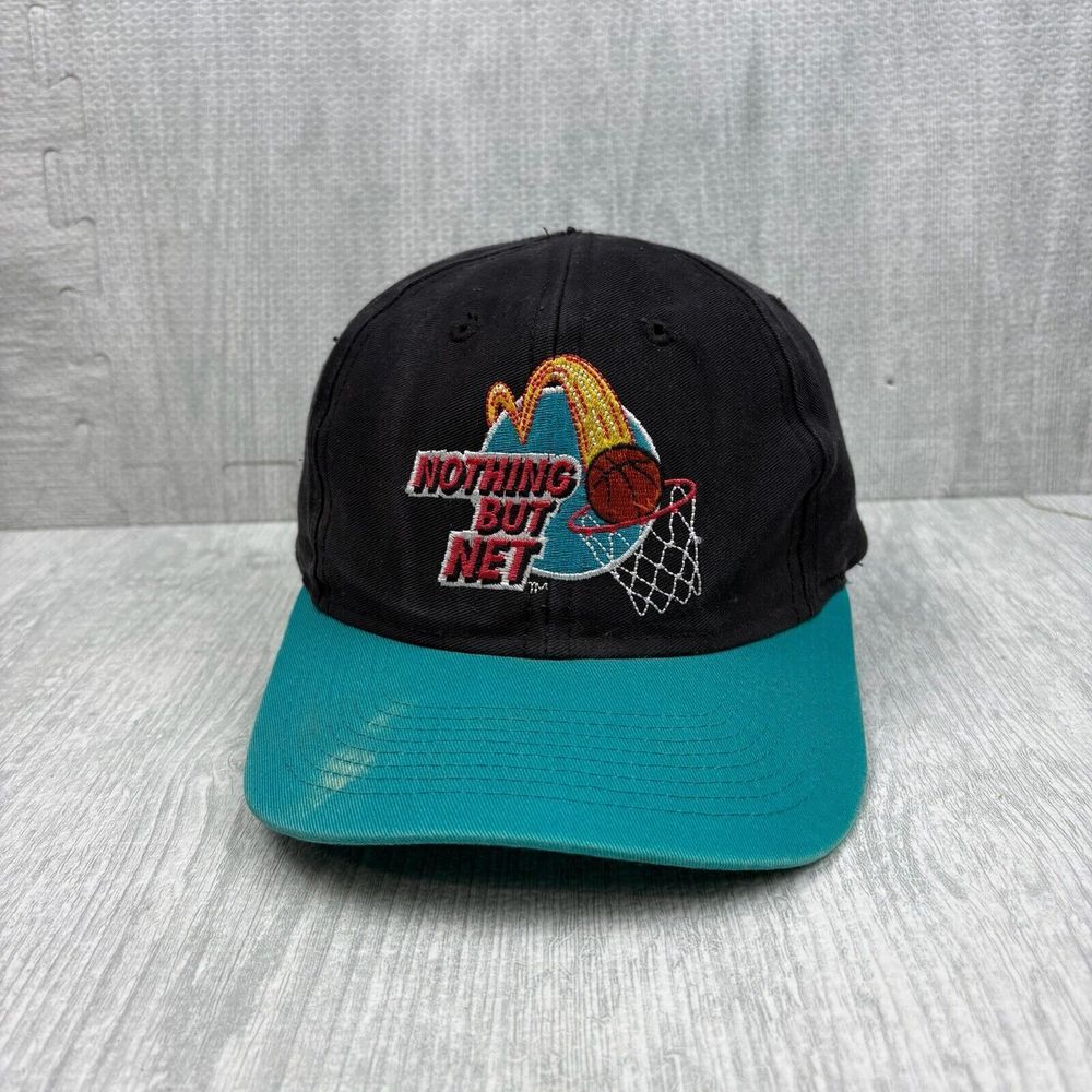 Vintage McDonald's Hat Cap Snapback Black Blue‎ Nothing But Net Basketball Logo